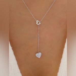 925 Sterling Silver Y-shape Ladies Clavicle Necklaces Love Heart Pendant